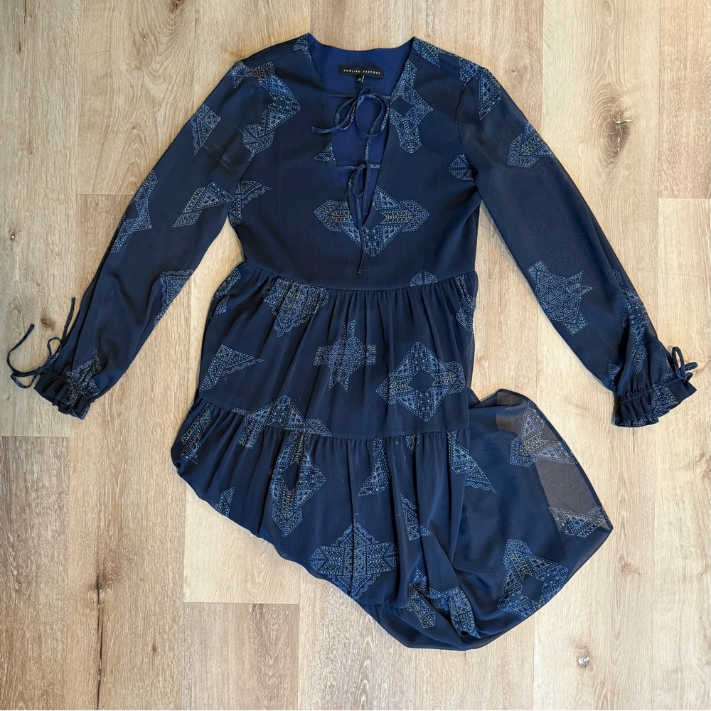 English Factory Navy Long Sleeve Maxi Dress